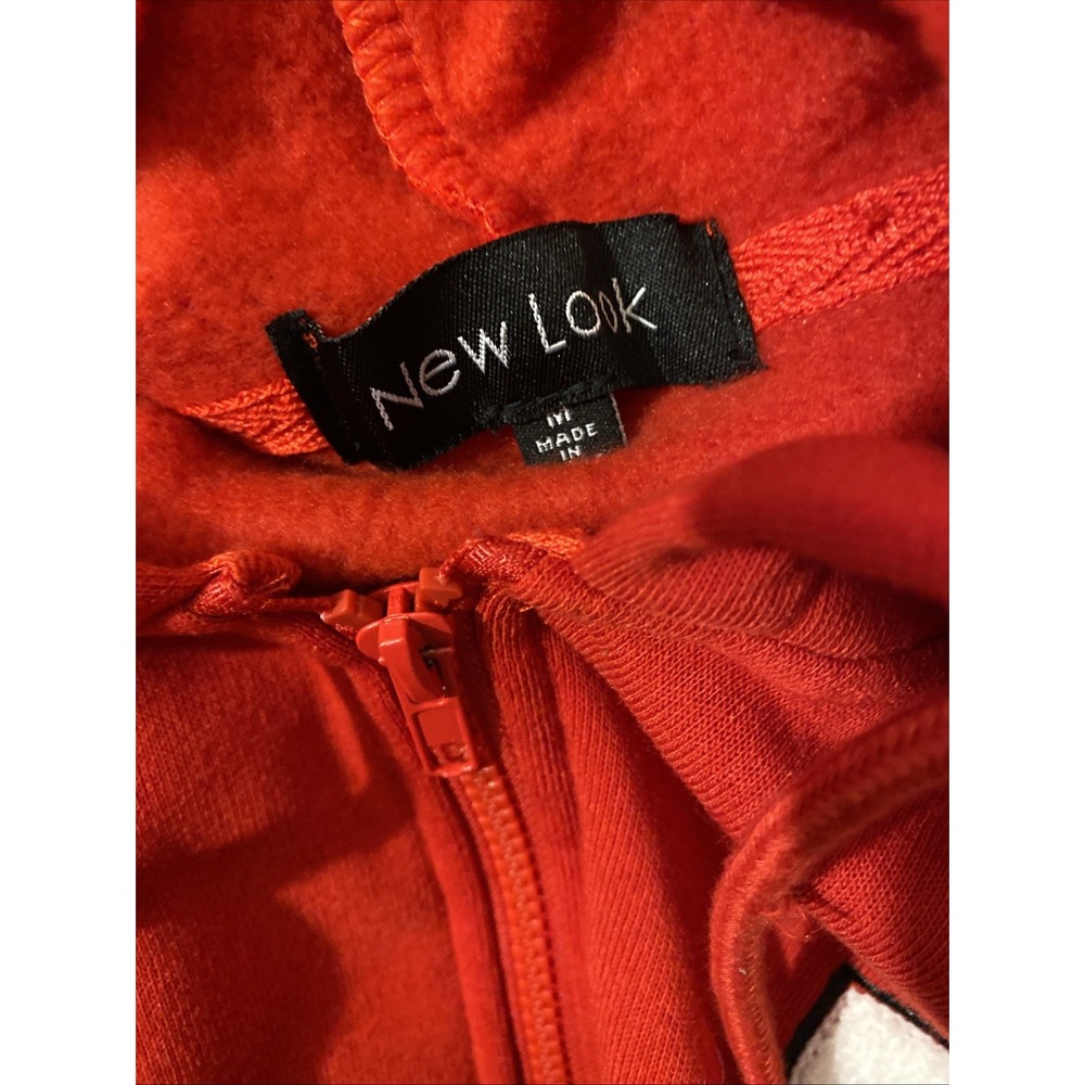 New Look Crop Hoodie Womens Medium Varsity Letter‎ Red White Length 14" Pit 19" - Picture 7 of 8